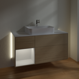 Тумба под раковину Villeroy & Boch Finion 120х50,1 см с подсветкой МДФ шпон дуба/стекло белое матовое G161GFPC