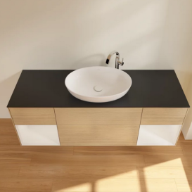 Тумба под раковину Villeroy & Boch Finion 160х50,1 см с подсветкой МДФ шпон дуба/стекло черное матовое G982GFPC