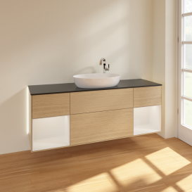 Тумба под раковину Villeroy & Boch Finion 160х50,1 см с подсветкой МДФ шпон дуба/стекло черное матовое G982GFPC