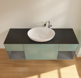 Тумба под раковину Villeroy & Boch Finion 160х50,1 см с подсветкой МДФ оливковый матовый лак/стекло черное матовое G982GKGM