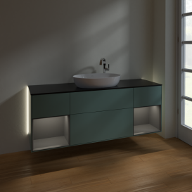 Тумба под раковину Villeroy & Boch Finion 160х50,1 см с подсветкой МДФ оливковый матовый лак/стекло черное матовое G982GKGM