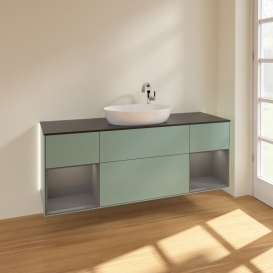 Тумба под раковину Villeroy & Boch Finion 160х50,1 см с подсветкой МДФ оливковый матовый лак/стекло черное матовое G982GKGM