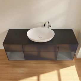 Тумба под раковину Villeroy & Boch Finion 160х50,1 см с подсветкой МДФ темно-синий матовый лак/стекло черное матовое G982GKHG