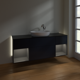 Тумба под раковину Villeroy & Boch Finion 160х50,1 см с подсветкой МДФ темно-синий матовый лак/стекло черное матовое G982GKHG