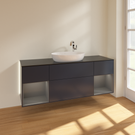 Тумба под раковину Villeroy & Boch Finion 160х50,1 см с подсветкой МДФ темно-синий матовый лак/стекло черное матовое G982GKHG