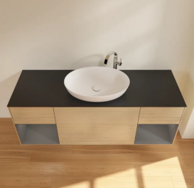 Тумба под раковину Villeroy & Boch Finion 160х50,1 см с подсветкой МДФ шпон дуба/стекло черное матовое G982GKPC