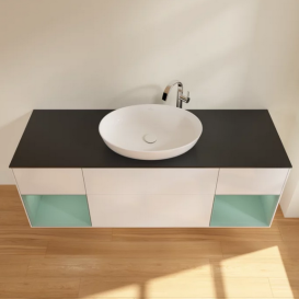Тумба под раковину Villeroy & Boch Finion 160х50,1 см с подсветкой МДФ глянцевый белый лак/стекло черное матовое G982GMGF