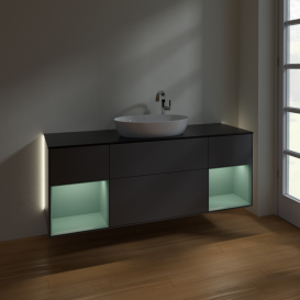 Тумба под раковину Villeroy & Boch Finion 160х50,1 см с подсветкой МДФ антрацит матовый лак/стекло черное матовое G982GMGK