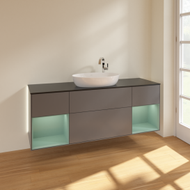 Тумба под раковину Villeroy & Boch Finion 160х50,1 см с подсветкой МДФ антрацит матовый лак/стекло черное матовое G982GMGK