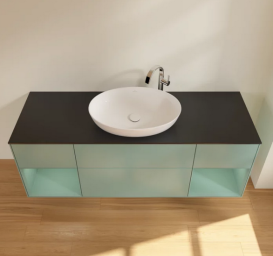 Тумба под раковину Villeroy & Boch Finion 160х50,1 см с подсветкой МДФ оливковый матовый лак/стекло черное матовое G982GMGM