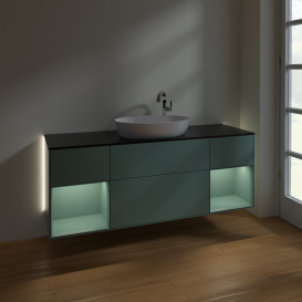 Тумба под раковину Villeroy & Boch Finion 160х50,1 см с подсветкой МДФ оливковый матовый лак/стекло черное матовое G982GMGM