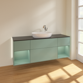 Тумба под раковину Villeroy & Boch Finion 160х50,1 см с подсветкой МДФ оливковый матовый лак/стекло черное матовое G982GMGM