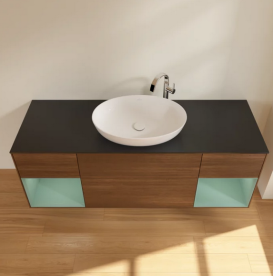 Тумба под раковину Villeroy & Boch Finion 160х50,1 см с подсветкой МДФ шпон грецкого ореха/стекло черное матовое G982GMGN