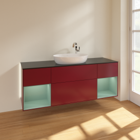 Тумба под раковину Villeroy & Boch Finion 160х50,1 см с подсветкой МДФ пион матовый лак/стекло черное матовое G982GMHB