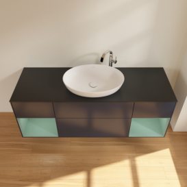 Тумба под раковину Villeroy & Boch Finion 160х50,1 см с подсветкой МДФ темно-синий матовый лак/стекло черное матовое G982GMHG