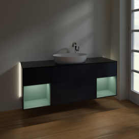 Тумба под раковину Villeroy & Boch Finion 160х50,1 см с подсветкой МДФ темно-синий матовый лак/стекло черное матовое G982GMHG