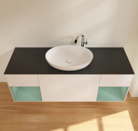 Тумба под раковину Villeroy & Boch Finion 160х50,1 см с подсветкой МДФ белый матовый лак/стекло черное матовое G982GMMT