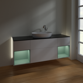 Тумба под раковину Villeroy & Boch Finion 160х50,1 см с подсветкой МДФ белый матовый лак/стекло черное матовое G982GMMT