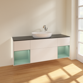 Тумба под раковину Villeroy & Boch Finion 160х50,1 см с подсветкой МДФ белый матовый лак/стекло черное матовое G982GMMT