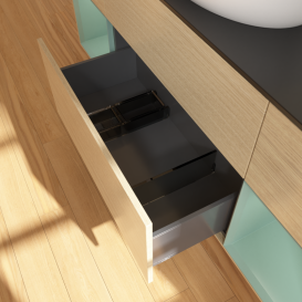 Тумба под раковину Villeroy & Boch Finion 160х50,1 см с подсветкой МДФ шпон дуба/стекло черное матовое G982GMPC