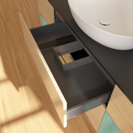 Тумба под раковину Villeroy & Boch Finion 160х50,1 см с подсветкой МДФ шпон дуба/стекло черное матовое G982GMPC