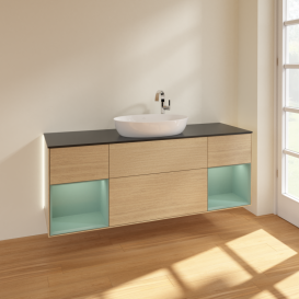 Тумба под раковину Villeroy & Boch Finion 160х50,1 см с подсветкой МДФ шпон дуба/стекло черное матовое G982GMPC