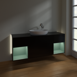 Тумба под раковину Villeroy & Boch Finion 160х50,1 см с подсветкой МДФ черный матовый лак/стекло черное матовое G982GMPD