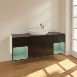 Тумба под раковину Villeroy & Boch Finion 160х50,1 см с подсветкой МДФ черный матовый лак/стекло черное матовое G982GMPD
