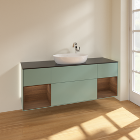 Тумба под раковину Villeroy & Boch Finion 160х50,1 см с подсветкой МДФ оливковый матовый лак/стекло черное матовое G982GNGM