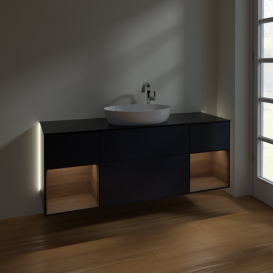 Тумба под раковину Villeroy & Boch Finion 160х50,1 см с подсветкой МДФ темно-синий матовый лак/стекло черное матовое G982GNHG