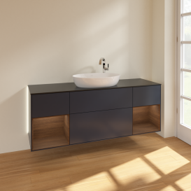 Тумба под раковину Villeroy & Boch Finion 160х50,1 см с подсветкой МДФ темно-синий матовый лак/стекло черное матовое G982GNHG