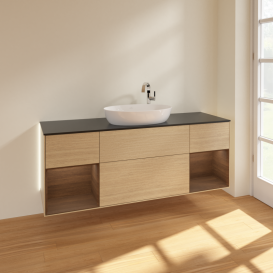 Тумба под раковину Villeroy & Boch Finion 160х50,1 см с подсветкой МДФ шпон дуба/стекло черное матовое G982GNPC