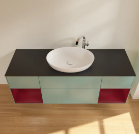 Тумба под раковину Villeroy & Boch Finion 160х50,1 см с подсветкой МДФ оливковый матовый лак/стекло черное матовое G982HBGM