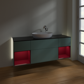 Тумба под раковину Villeroy & Boch Finion 160х50,1 см с подсветкой МДФ оливковый матовый лак/стекло черное матовое G982HBGM