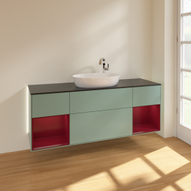 Тумба под раковину Villeroy & Boch Finion 160х50,1 см с подсветкой МДФ оливковый матовый лак/стекло черное матовое G982HBGM