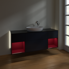 Тумба под раковину Villeroy & Boch Finion 160х50,1 см с подсветкой МДФ темно-синий матовый лак/стекло черное матовое G982HBHG