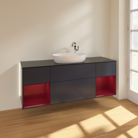 Тумба под раковину Villeroy & Boch Finion 160х50,1 см с подсветкой МДФ темно-синий матовый лак/стекло черное матовое G982HBHG