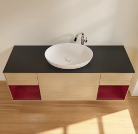 Тумба под раковину Villeroy & Boch Finion 160х50,1 см с подсветкой МДФ шпон дуба/стекло черное матовое G982HBPC