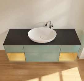 Тумба под раковину Villeroy & Boch Finion 160х50,1 см с подсветкой МДФ оливковый матовый лак/стекло черное матовое G982HFGM