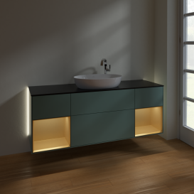 Тумба под раковину Villeroy & Boch Finion 160х50,1 см с подсветкой МДФ оливковый матовый лак/стекло черное матовое G982HFGM