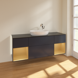 Тумба под раковину Villeroy & Boch Finion 160х50,1 см с подсветкой МДФ темно-синий матовый лак/стекло черное матовое G982HFHG