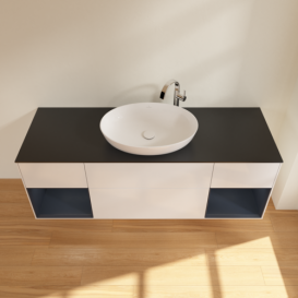 Тумба под раковину Villeroy & Boch Finion 160х50,1 см с подсветкой МДФ глянцевый белый лак/стекло черное матовое G982HGGF