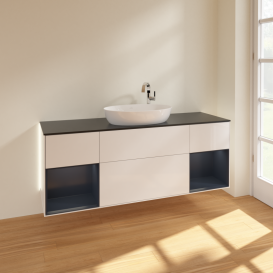 Тумба под раковину Villeroy & Boch Finion 160х50,1 см с подсветкой МДФ глянцевый белый лак/стекло черное матовое G982HGGF