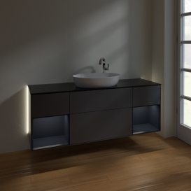 Тумба под раковину Villeroy & Boch Finion 160х50,1 см с подсветкой МДФ антрацит матовый лак/стекло черное матовое G982HGGK