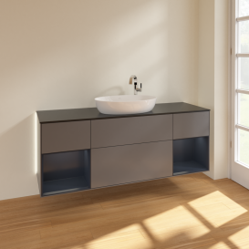Тумба под раковину Villeroy & Boch Finion 160х50,1 см с подсветкой МДФ антрацит матовый лак/стекло черное матовое G982HGGK