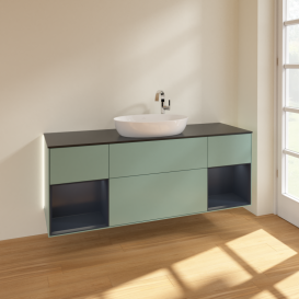 Тумба под раковину Villeroy & Boch Finion 160х50,1 см с подсветкой МДФ оливковый матовый лак/стекло черное матовое G982HGGM