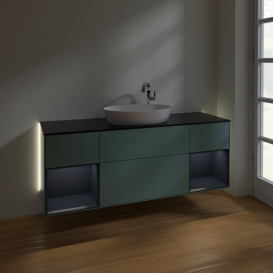 Тумба под раковину Villeroy & Boch Finion 160х50,1 см с подсветкой МДФ оливковый матовый лак/стекло черное матовое G982HGGM