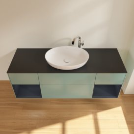 Тумба под раковину Villeroy & Boch Finion 160х50,1 см с подсветкой МДФ оливковый матовый лак/стекло черное матовое G982HGGM