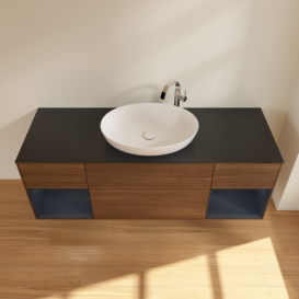 Тумба под раковину Villeroy & Boch Finion 160х50,1 см с подсветкой МДФ шпон грецкого ореха/стекло черное матовое G982HGGN