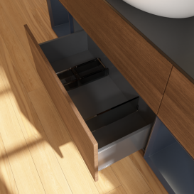 Тумба под раковину Villeroy & Boch Finion 160х50,1 см с подсветкой МДФ шпон грецкого ореха/стекло черное матовое G982HGGN